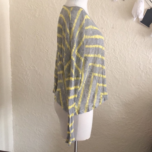 BCBG Generation Light Gray Yellow Sheer Slouchy Striped Openwork Sweater - Picture 6 of 9